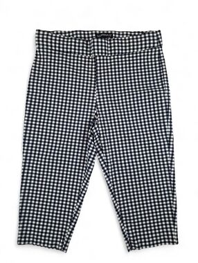 Navy & White Gingham Capri Pull On Pants Stretch Women L Coastal Preppy Retro